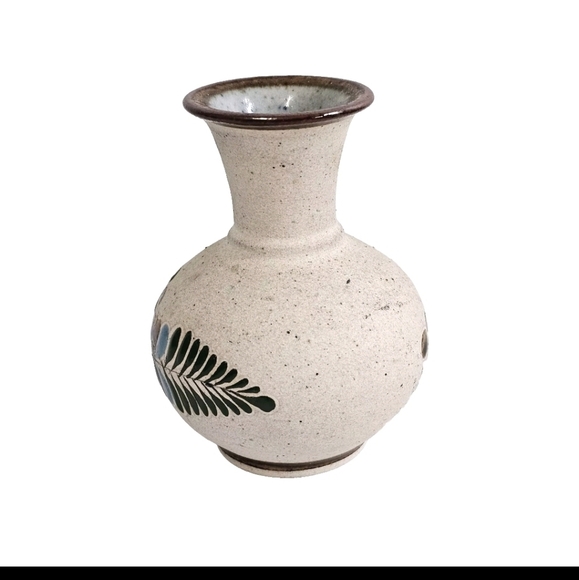 Collectible Mexican Tonala Brown Hand Painted Pottery Vase Floral Design - Picture 4 of 8